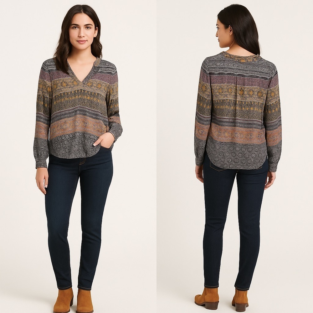 🌿 Lucky Brand Boho Print Long Sleeve Blouse 🌿size S